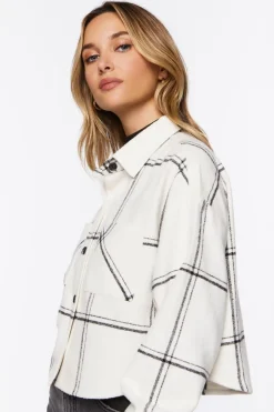 Grid Plaid Cropped Flannel Shirt