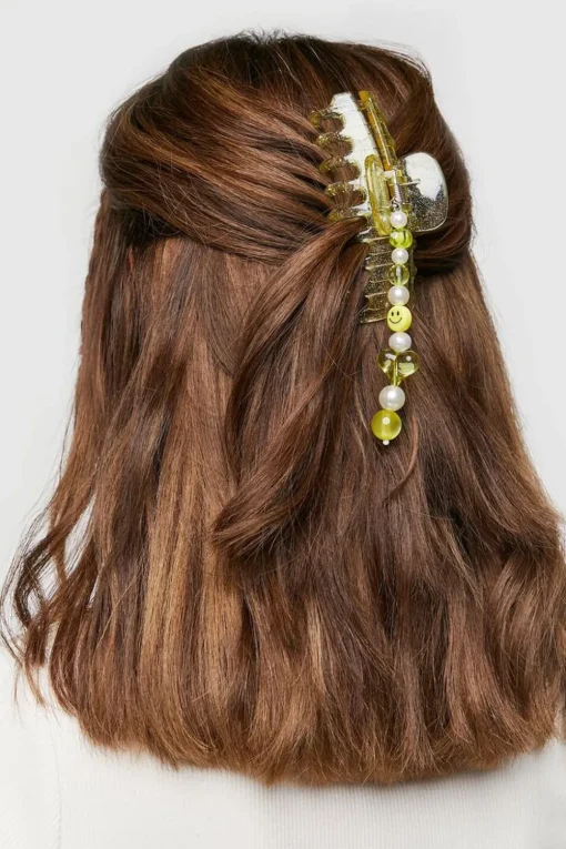 Happy Face Beaded Hair Claw Clip