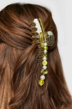 Happy Face Beaded Hair Claw Clip