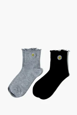 Happy Face Daisy Crew Socks - 2 Pack