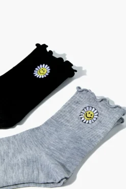 Happy Face Daisy Crew Socks - 2 Pack