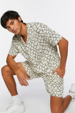 Heart Print Drawstring Shorts