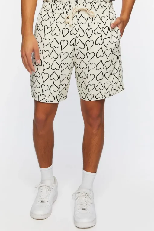 Heart Print Drawstring Shorts