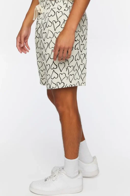 Heart Print Drawstring Shorts