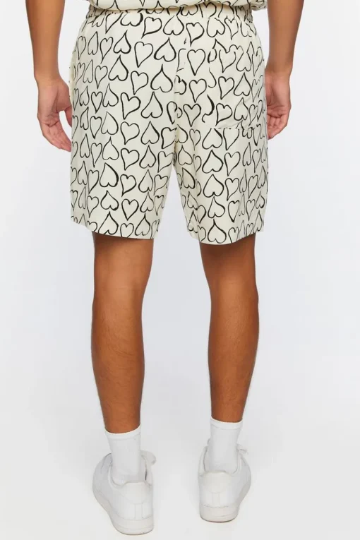 Heart Print Drawstring Shorts