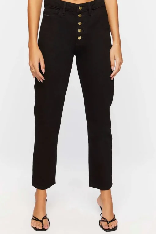 Heart-Button Straight-Leg Jeans