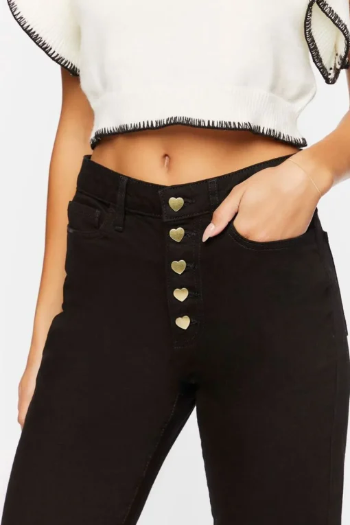 Heart-Button Straight-Leg Jeans
