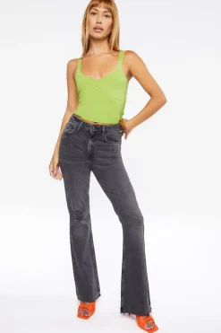 Hemp 10% Distressed Raw-Cut Bootcut Jeans