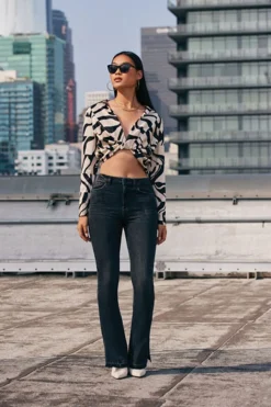 Hemp 10% High-Rise Split Flare Jeans