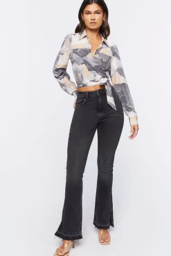 Hemp 10% High-Rise Split Flare Jeans
