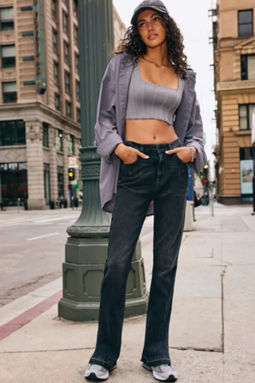 Hemp 10% High-Rise Split Flare Jeans