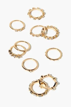 High-Polish Rhinestone Ring Set