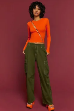 High-Rise Contrast-Trim Cargo Pants