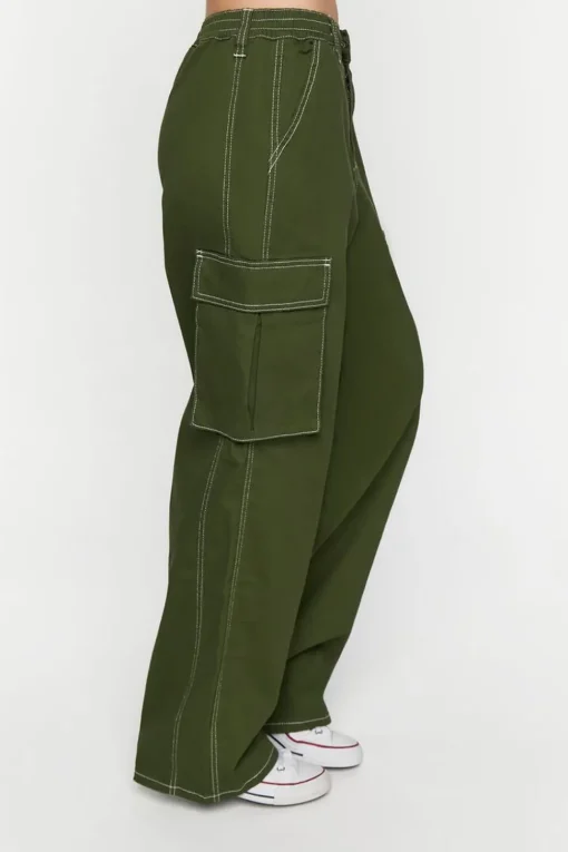 High-Rise Contrast-Trim Cargo Pants