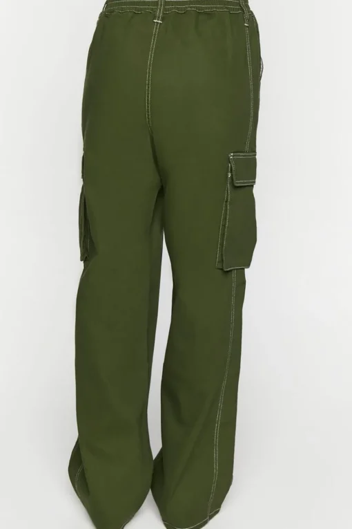 High-Rise Contrast-Trim Cargo Pants