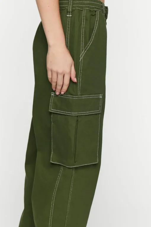 High-Rise Contrast-Trim Cargo Pants