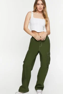 High-Rise Contrast-Trim Cargo Pants