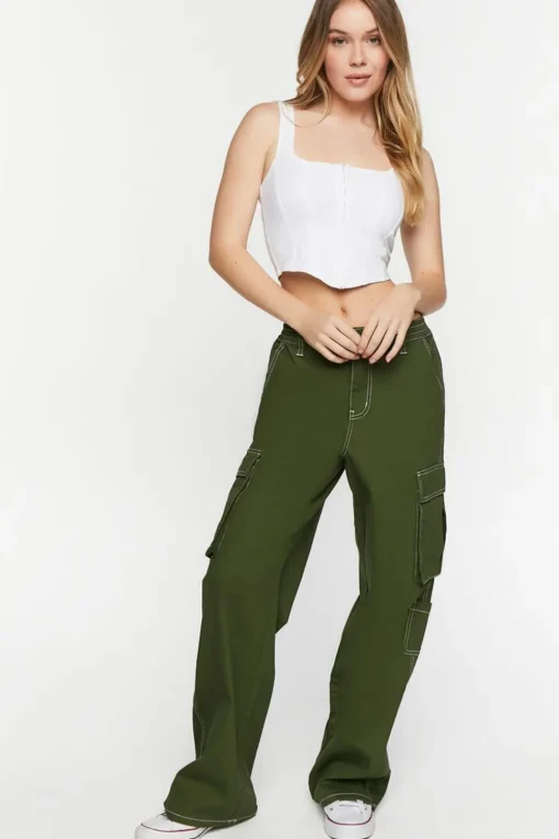 High-Rise Contrast-Trim Cargo Pants