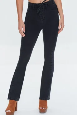 High-Rise Lace-Up Bootcut Jeans