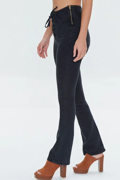 High-Rise Lace-Up Bootcut Jeans