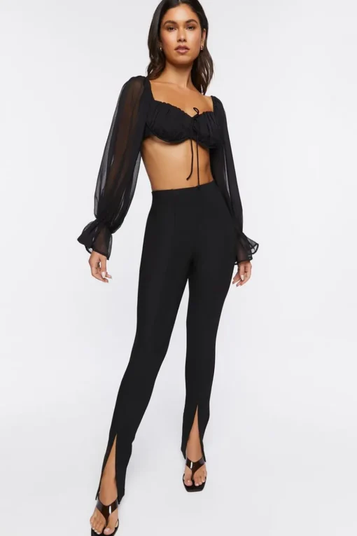 High-Rise Split Slim-Fit Pants