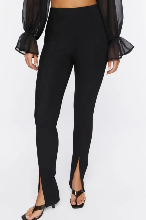 High-Rise Split Slim-Fit Pants