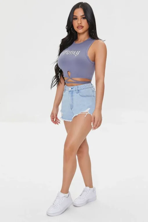 Honey Graphic Wraparound Crop Top