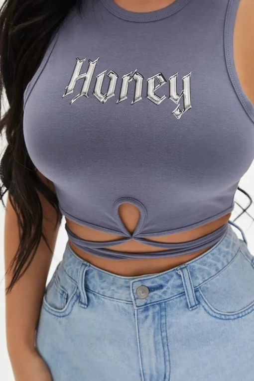 Honey Graphic Wraparound Crop Top