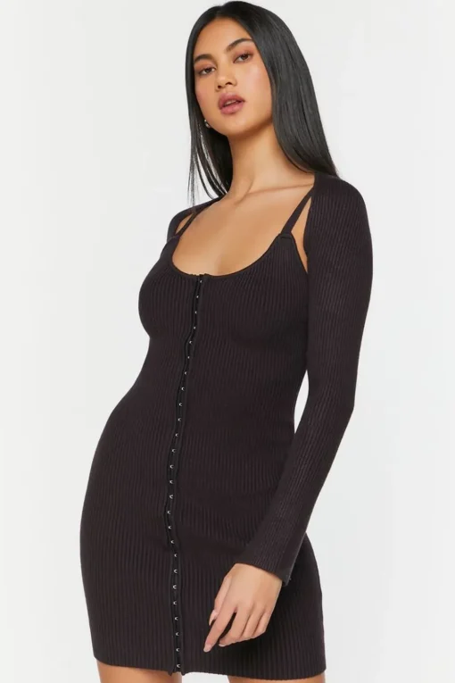 Hook-And-Eye Mini Dress & Shrug Set