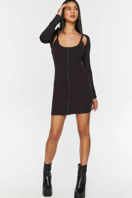 Hook-And-Eye Mini Dress & Shrug Set