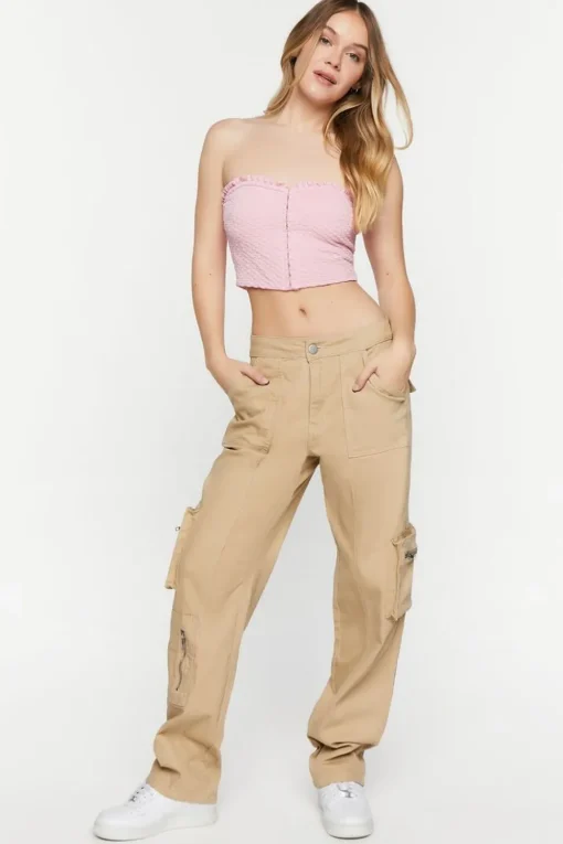 Hook-And-Eye Ruffle-Trim Crop Top