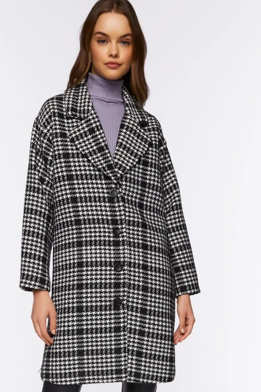 Houndstooth Button-Front Coat