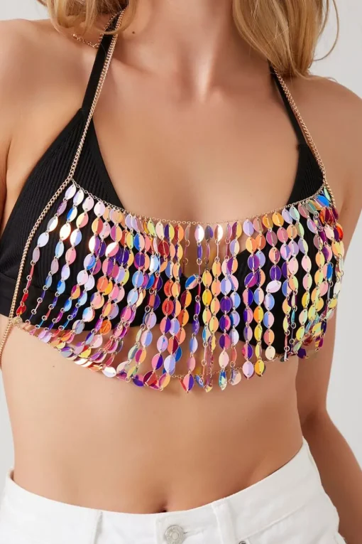 Iridescent Disc Halter Bralette