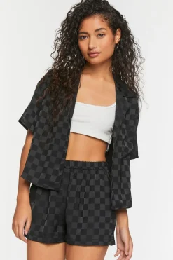 Jacquard Checkered Mid-Rise Shorts