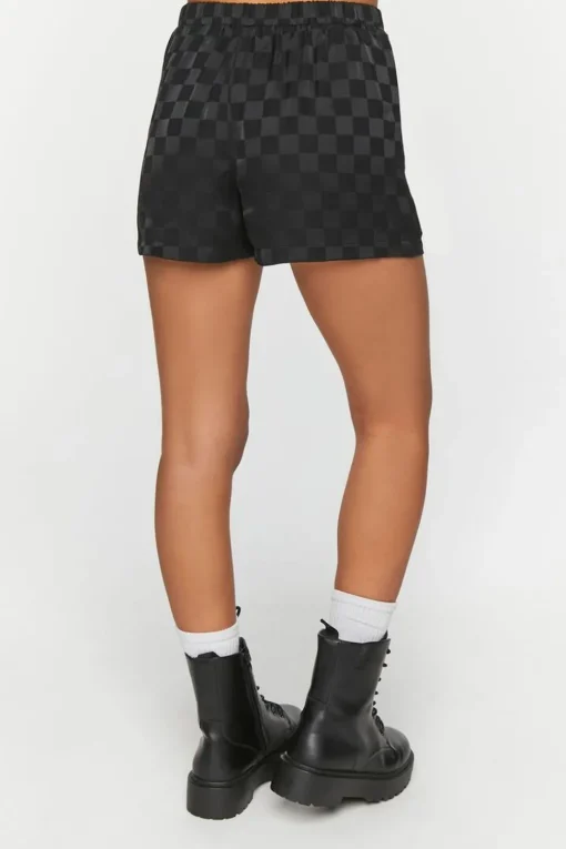 Jacquard Checkered Mid-Rise Shorts