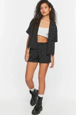 Jacquard Checkered Mid-Rise Shorts