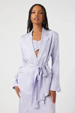 Jacquard Satin Belted Blazer