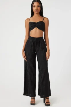 Jacquard Satin Wide-Leg Pants