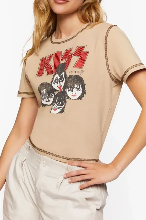 Kiss X Emoji Rhinestone Graphic Baby Tee