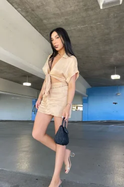 Knotted Satin Mini Skirt