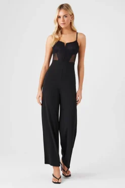 Lace & Mesh Wide-Leg Cami Jumpsuit
