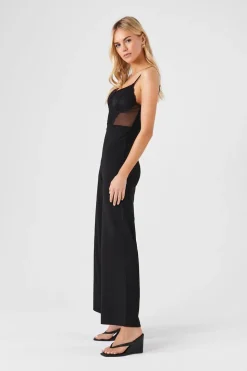 Lace & Mesh Wide-Leg Cami Jumpsuit