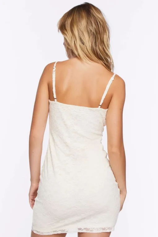 Lace Cowl Neck Tulip-Hem Mini Dress