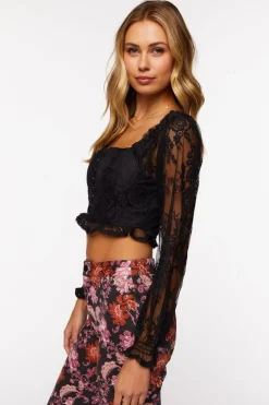 Lace Hook-And-Eye Crop Top