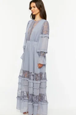 Lace Tiered Long-Sleeve Maxi Dress