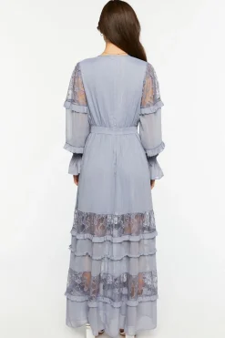 Lace Tiered Long-Sleeve Maxi Dress
