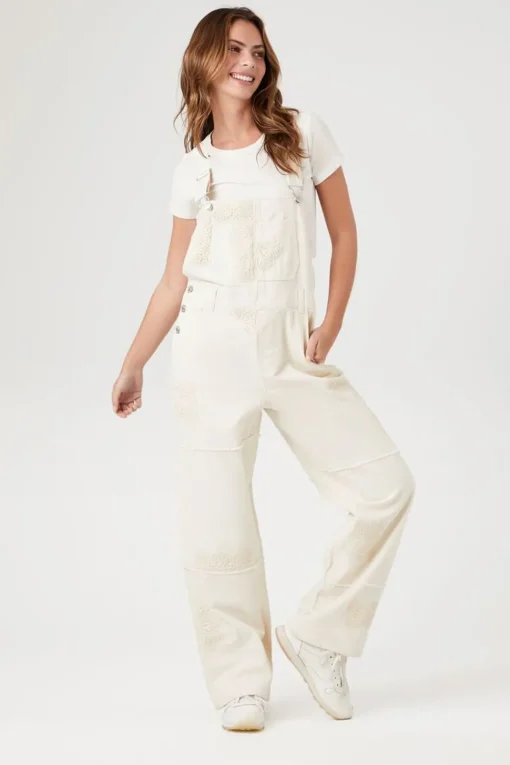 Lace Twill Straight-Leg Overalls