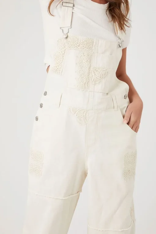 Lace Twill Straight-Leg Overalls