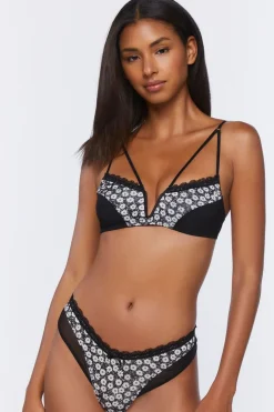 Lace-Trim Floral Thong Panties