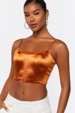 Lace-Trim Satin Cropped Cami